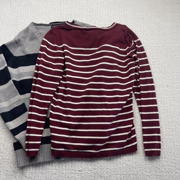 Lot x2 Bulk Striped Pullover Sweater Knit Red / Grey Women Sz XL Preppy Cozy - Picture 11 of 16